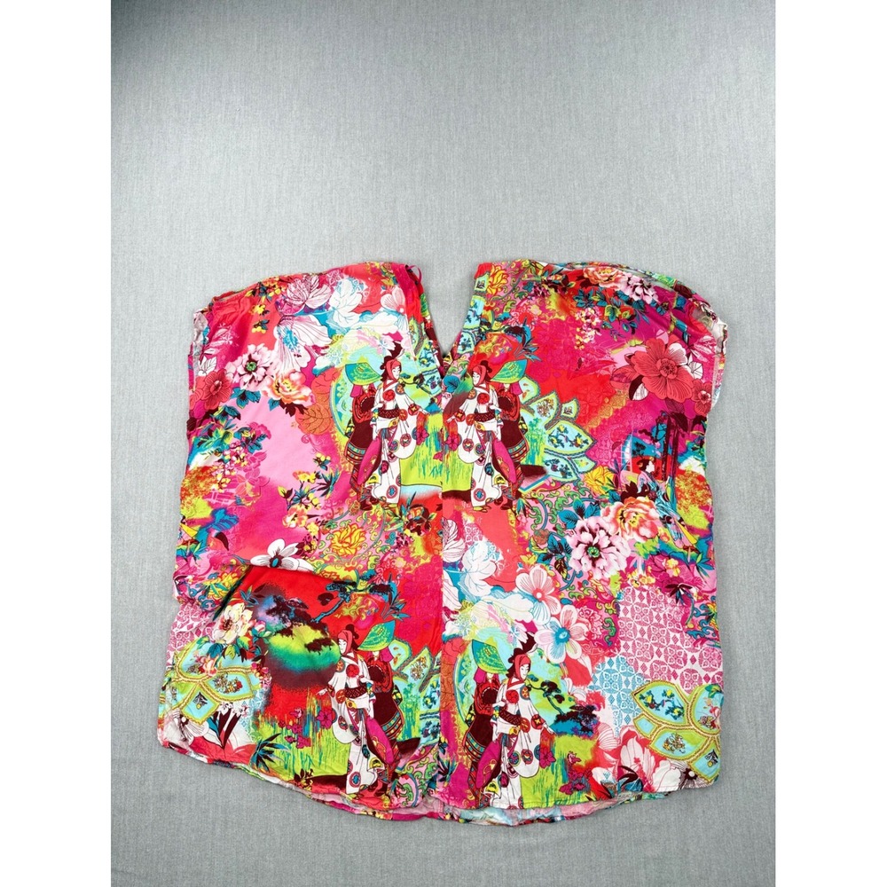 Josie Natori Geisha Floral Print V-Neck Sleep Top Pink Multicolor XS